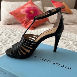 Antonio Melani black leather dress sandals